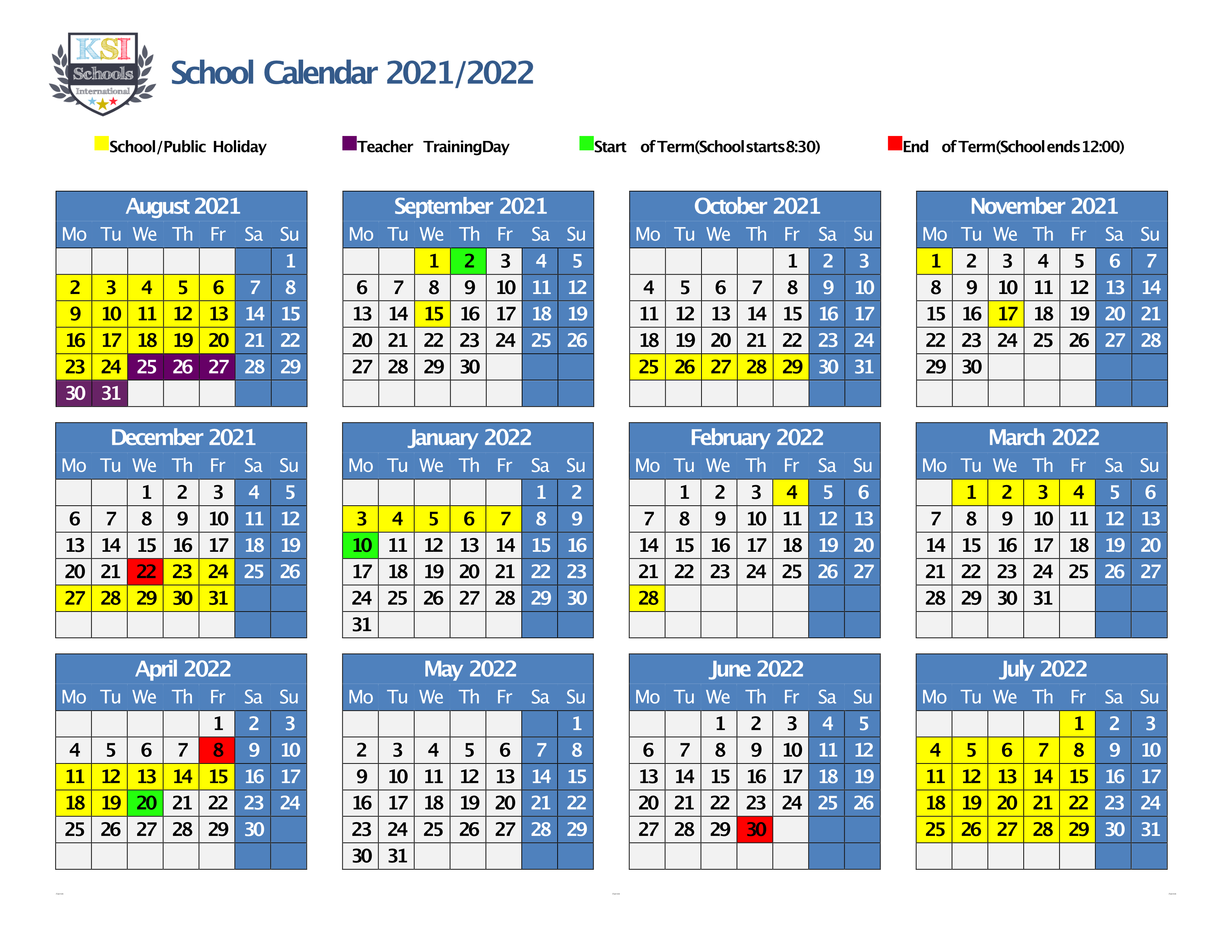 Calendar Kings Schools International